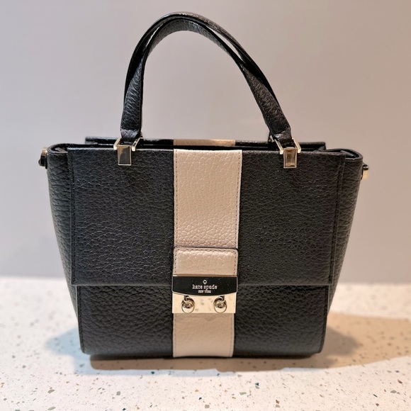 Kate Spade Mini Black & Cream Pebble Leather Small Satchel Shoulder Handbag - Picture 2 of 11